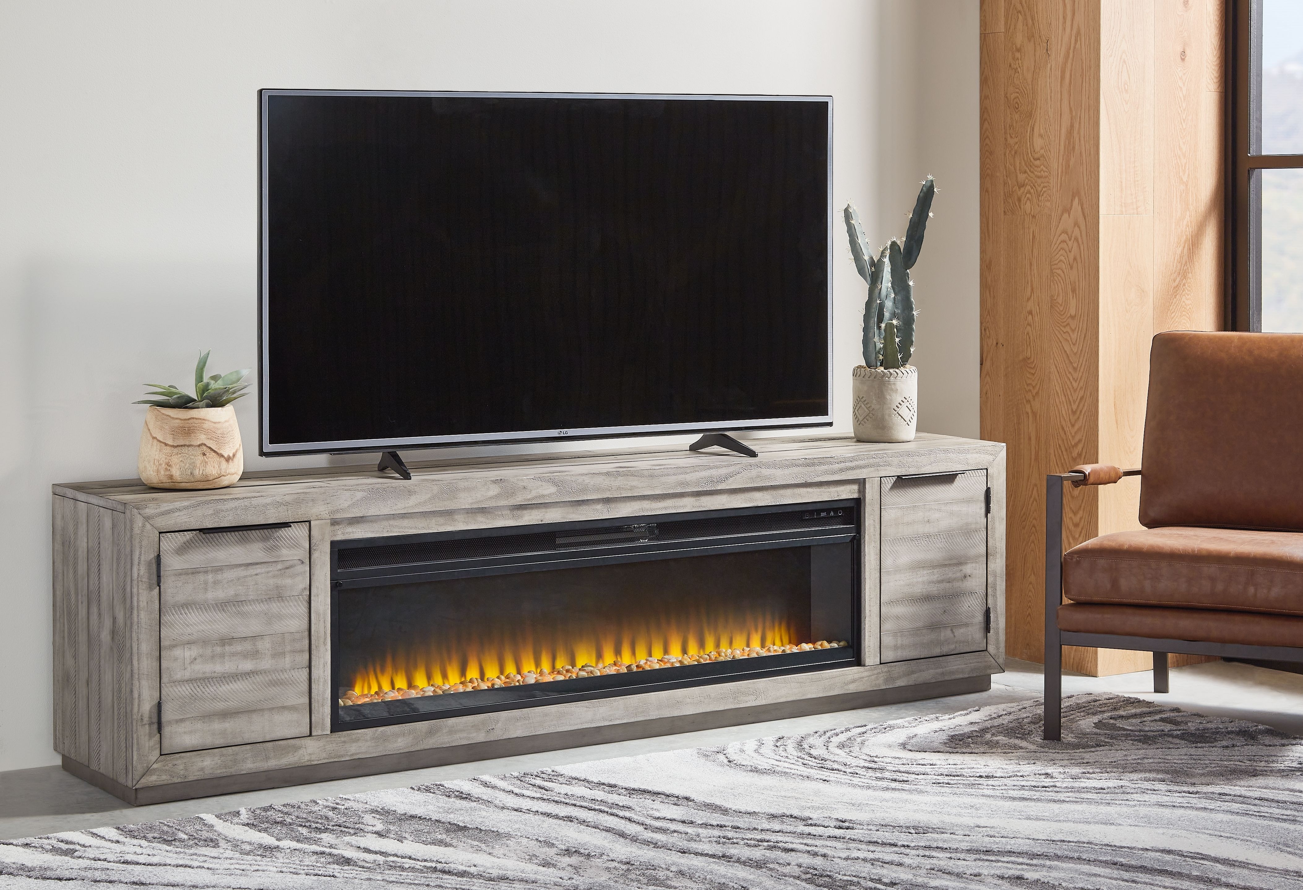 Wood tv online console with fireplace