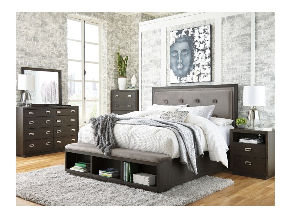 6 Piece King UPH Panel Bed with Storage Set