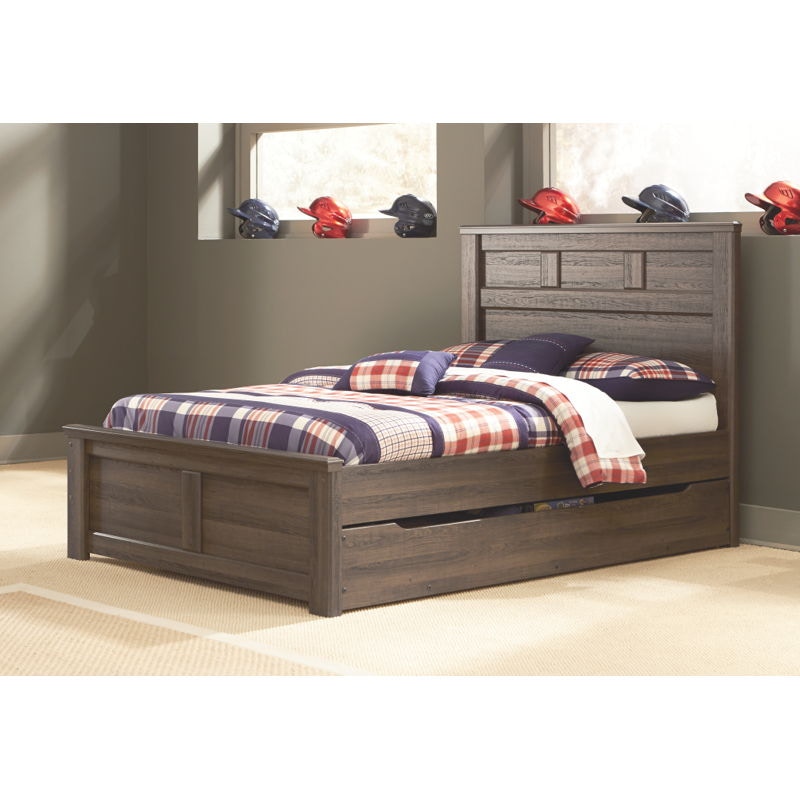 Full size bed with trundle outlet underneath