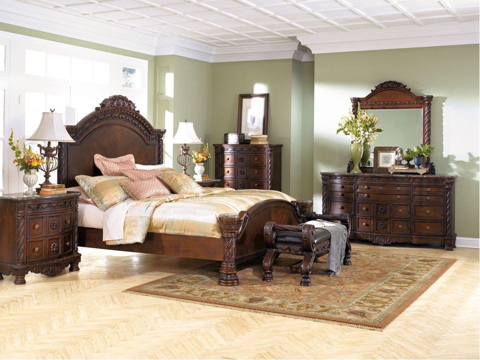 Ashley north shore queen shop panel bed in dark brown