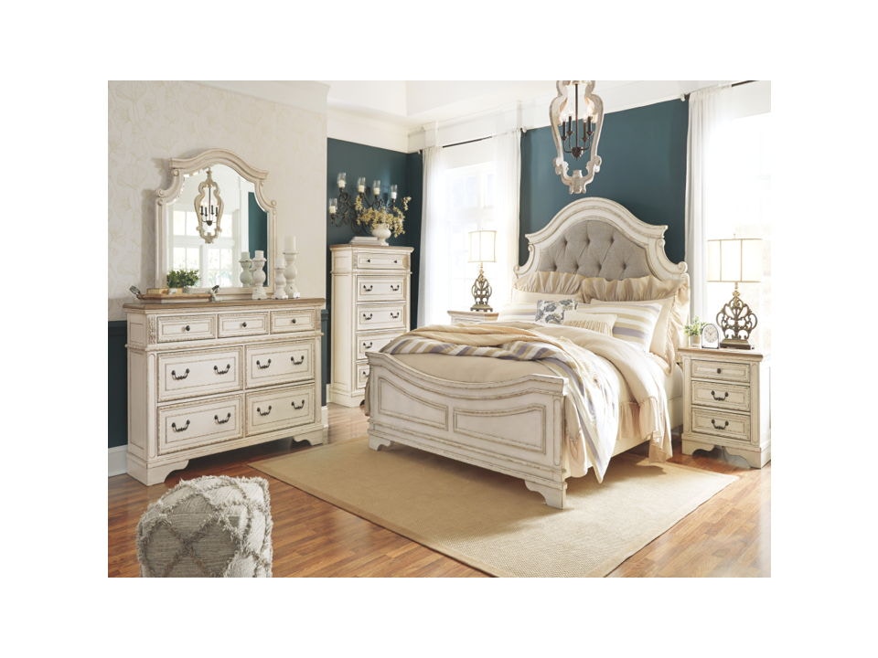 Ashley Realyn 7 Piece Queen Upholstered Panel Bed Set B743-31-36-57-54 ...