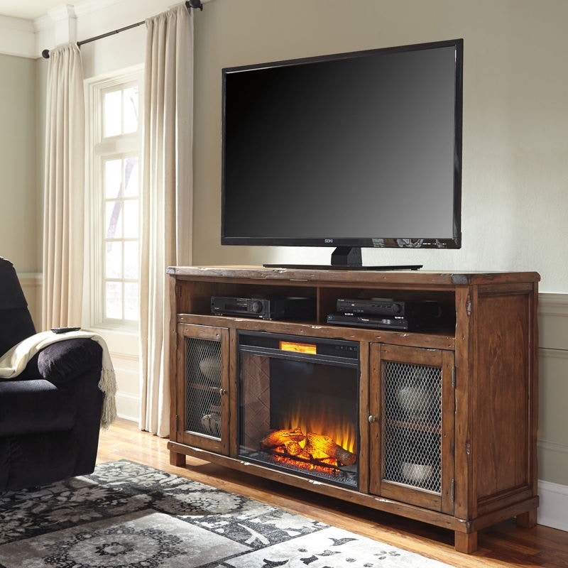 Ashley Tamonie XL TV Stand with Infrared Fireplace Insert W830-68