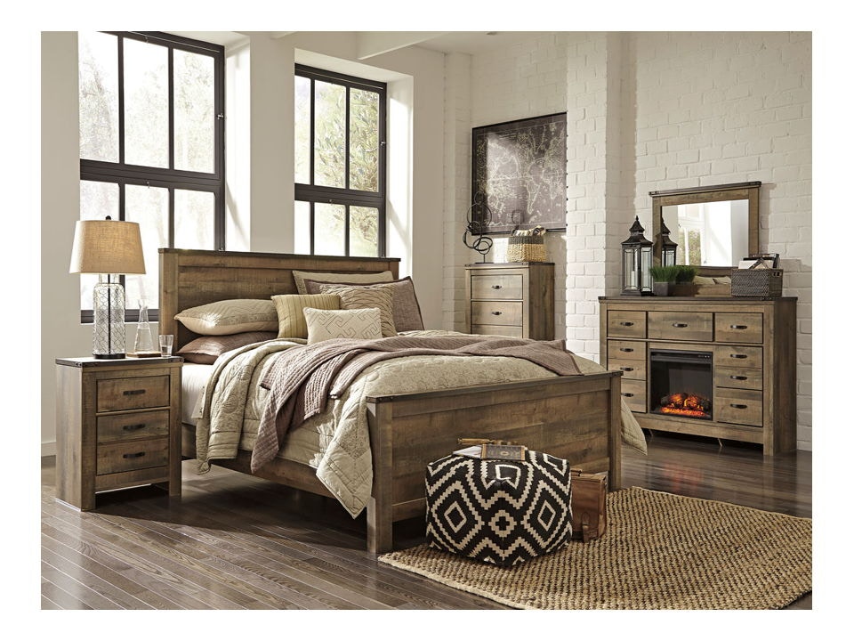 Wemy 4 Piece King Bed Set | Rustic Brown Pine Wood| Tapered Legs main image 0