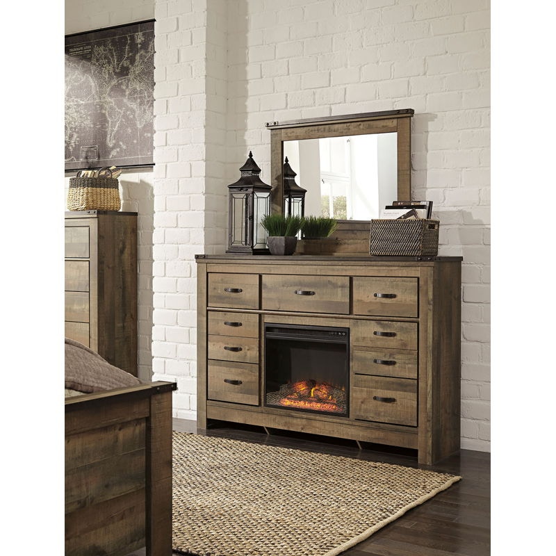 Ashley Trinell Dresser with LED Fireplace Insert and Mirror