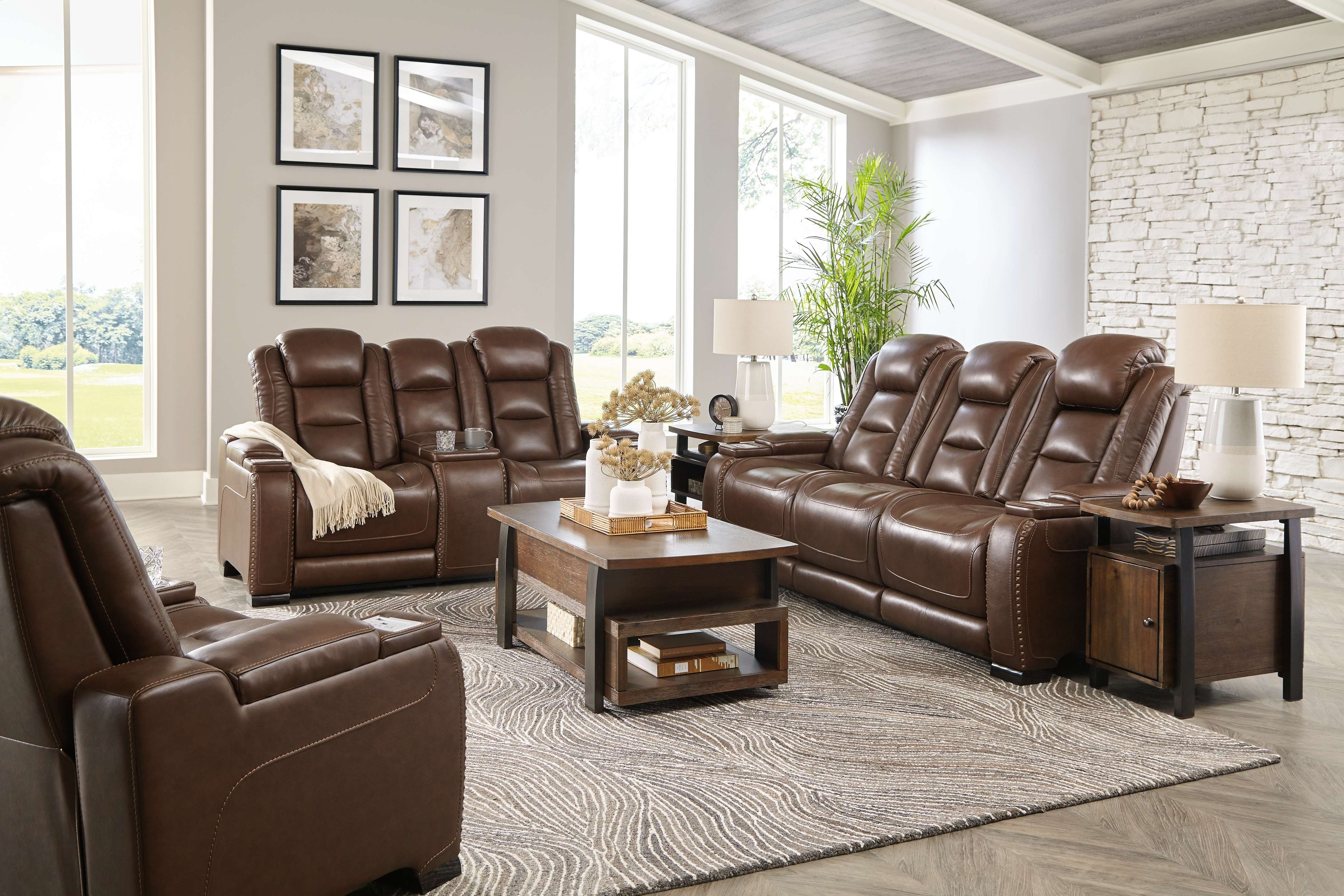 Ashley leather deals sectional with recliners