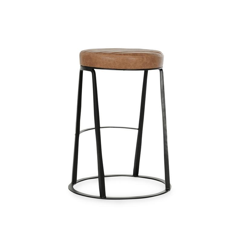 Classic Home Sawyer Round 26in Top Grain Leather Counter Stool
