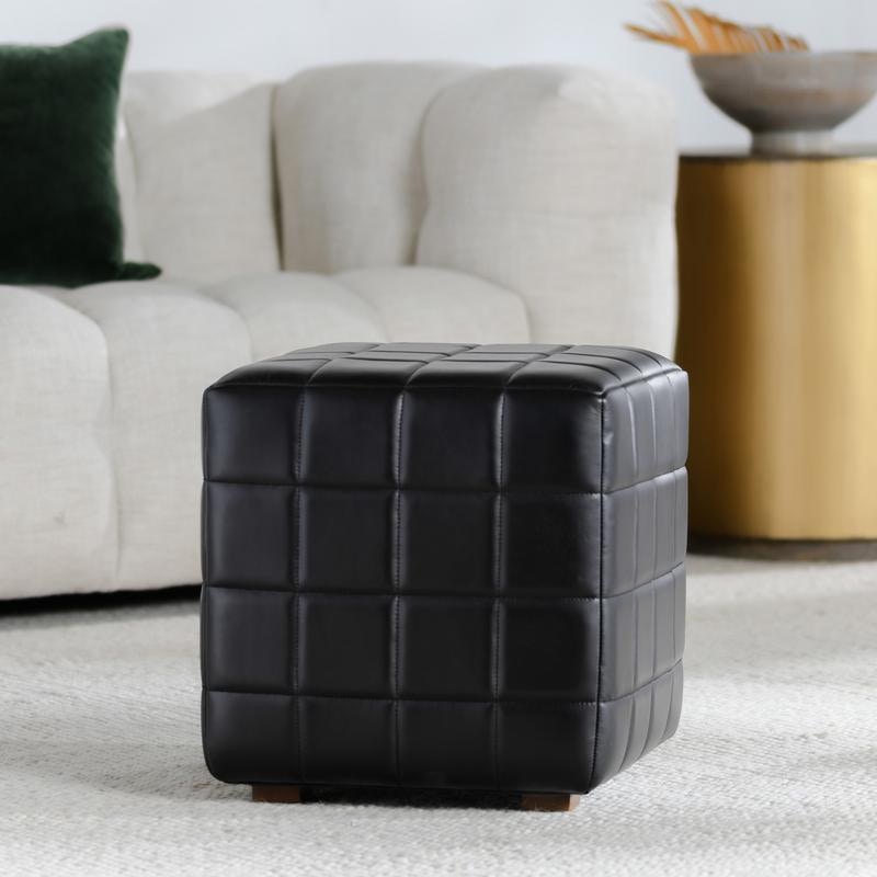 Classic Home Leather Square Ottoman - Thumbnail 3