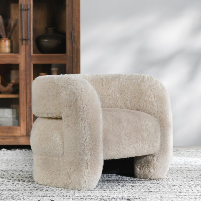 Classic Home Teddy Plush Fabric Cushioned Beige Accent Chair - Thumbnail 3