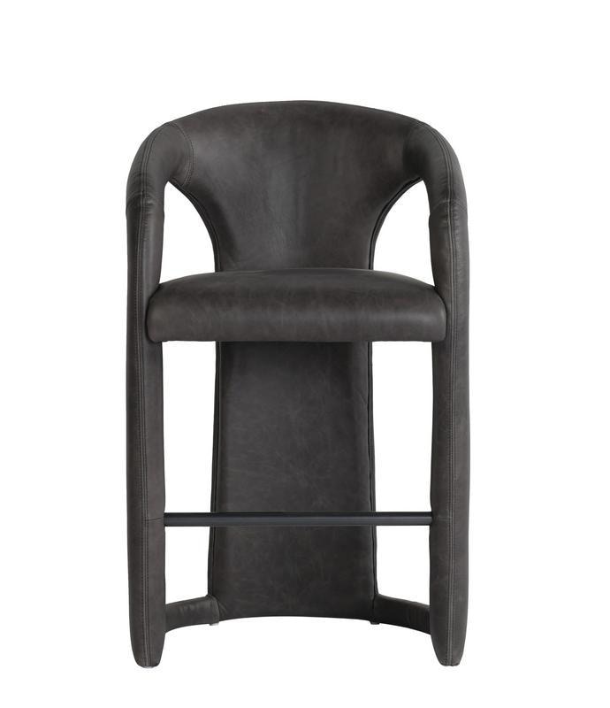 Classic Home Distressed Leather Counter Stool - Thumbnail 2