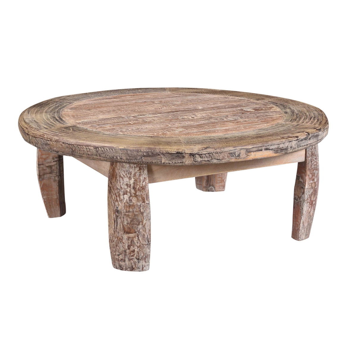 Classic Home Reclaimed Wood Round Coffee Table - Thumbnail 2