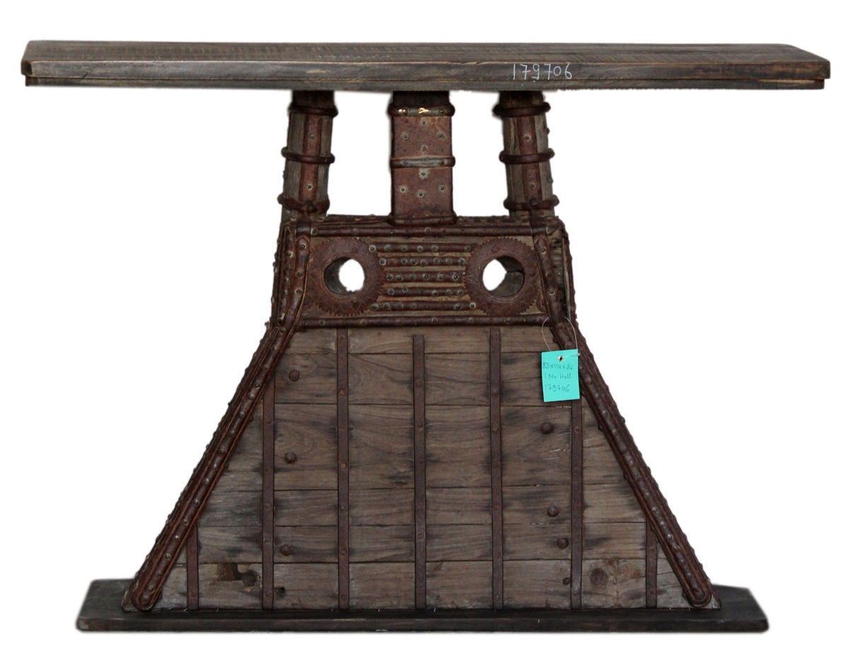 Classic Home Reclaimed Wood Wheel Console Table - Thumbnail 2