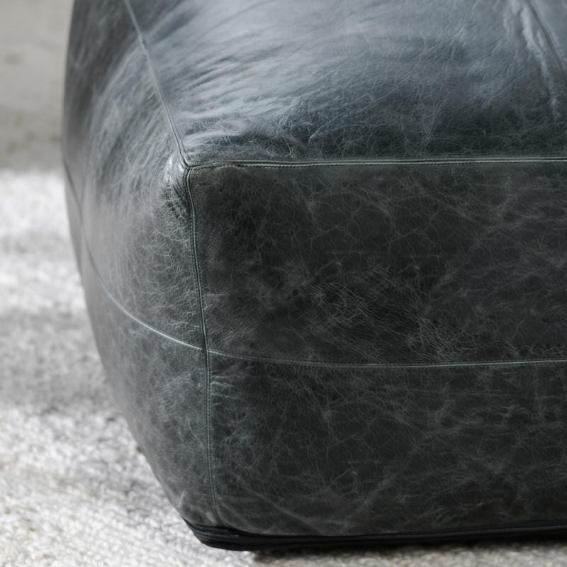 Classic Home Leather Dexter Pouf - Thumbnail 3