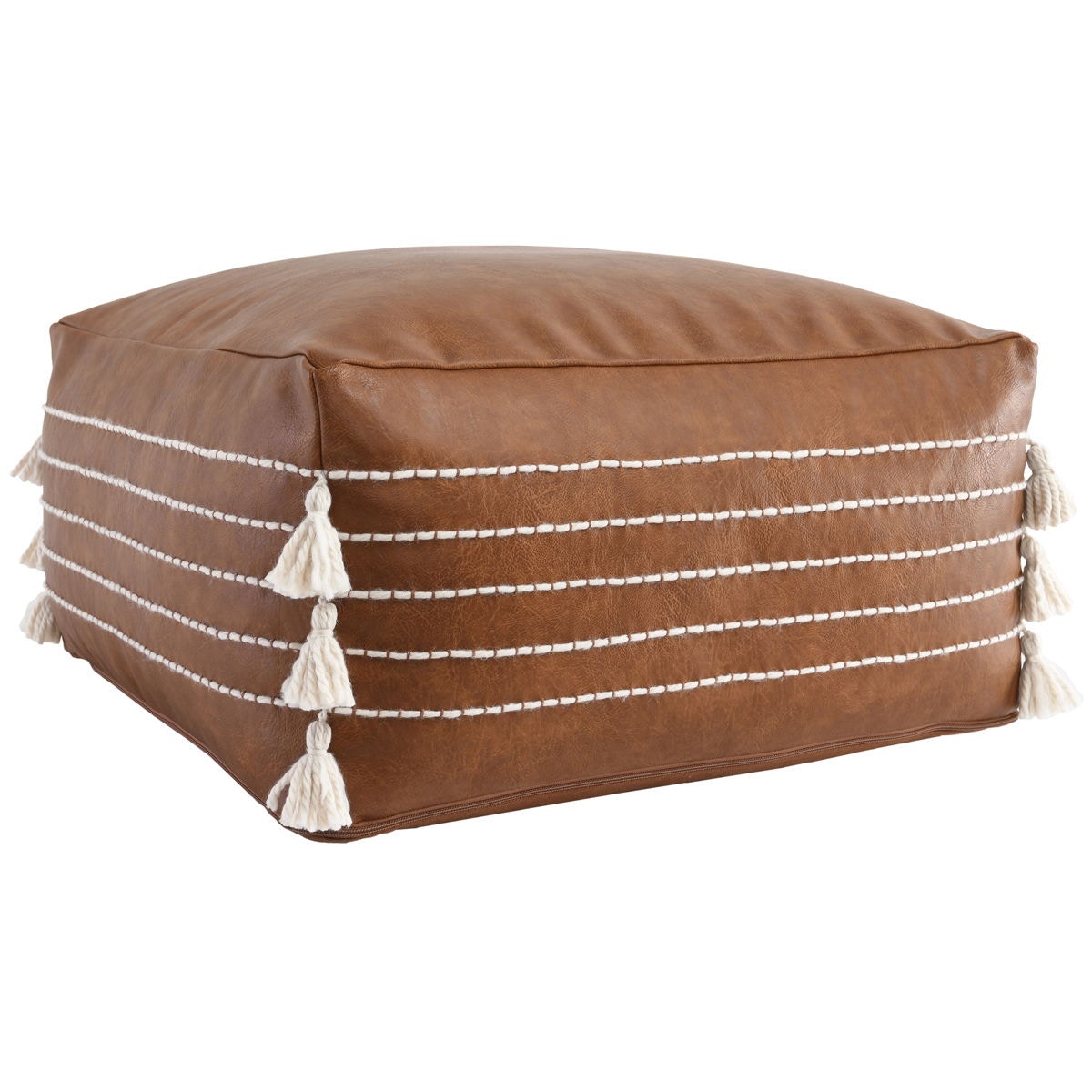 Classic Home Ezekiel Vegan Leather Pouf - Thumbnail 2