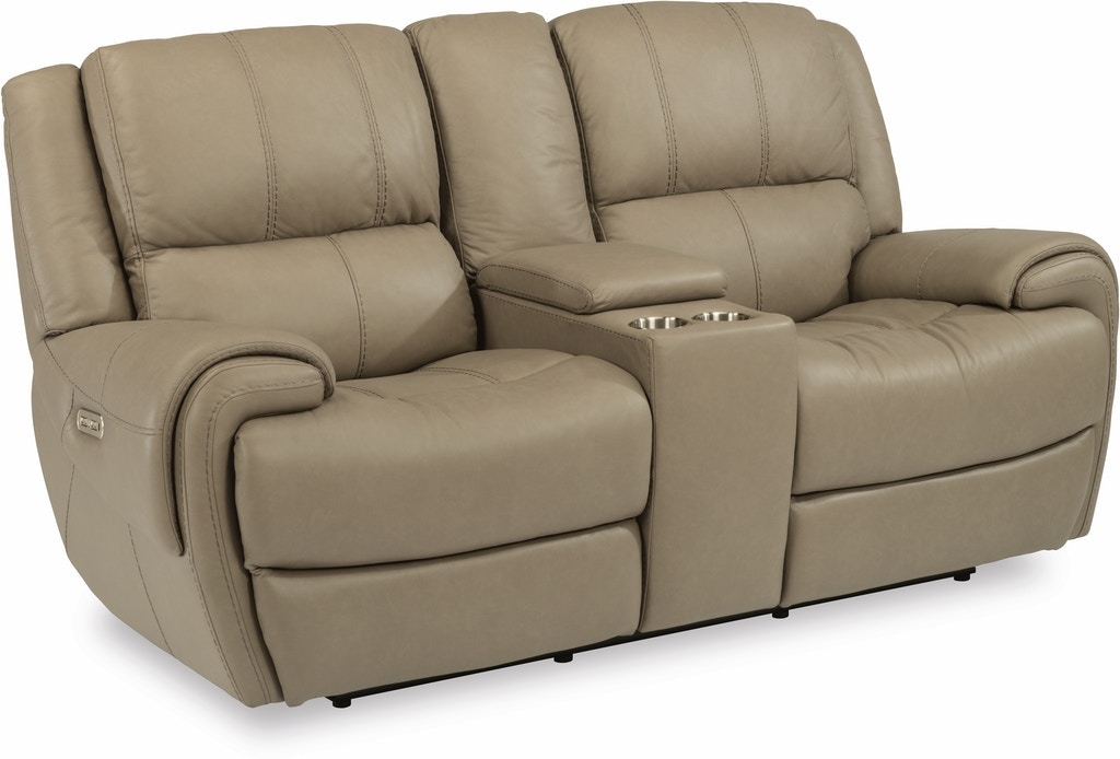 Flexsteel Nance Leather Power Reclining Loveseat With Console And