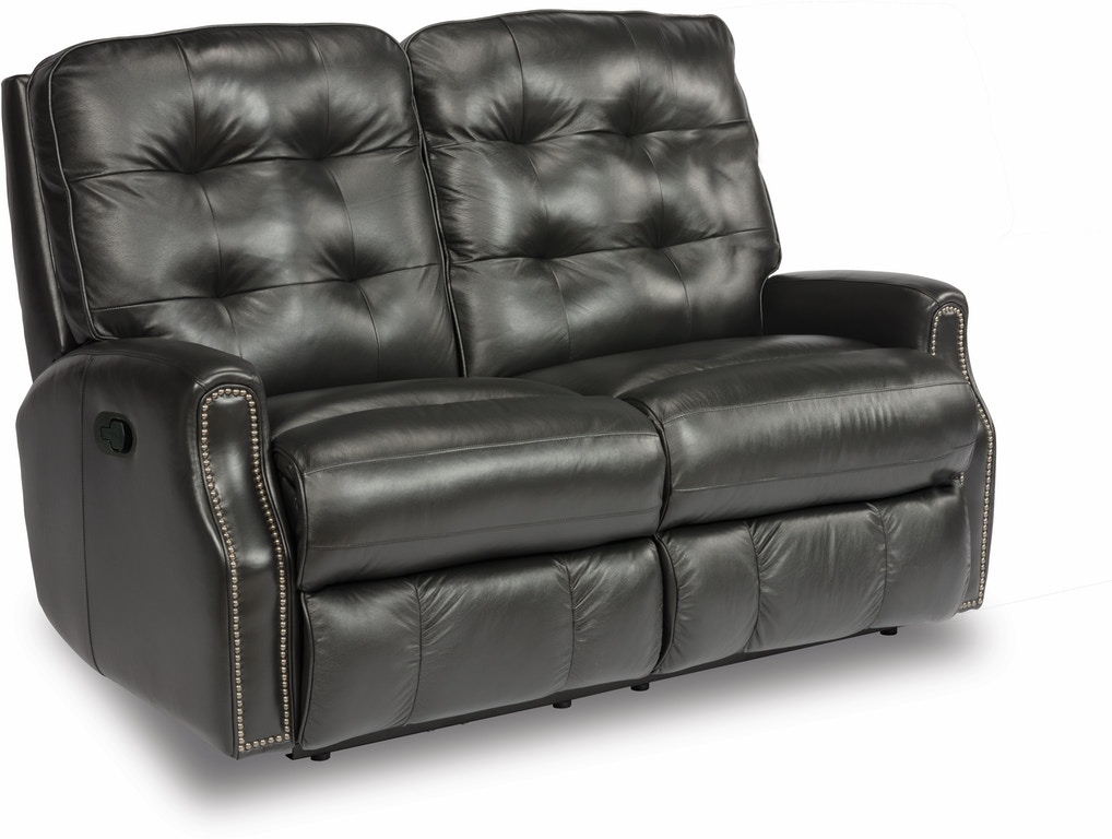 Leather reclining loveseat with nailhead outlet trim