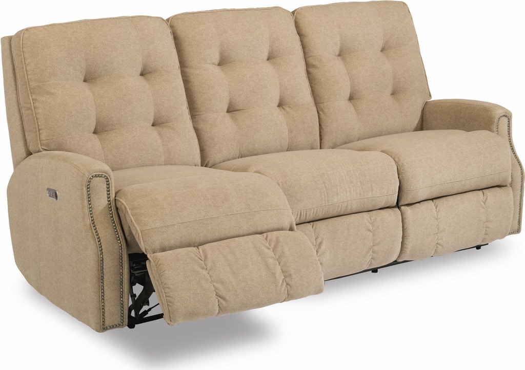 Flexsteel Devon Leather Reclining Sofa With Nailhead Trim 3881-62