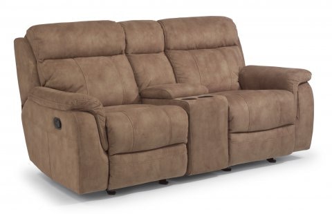 Flexsteel Casino Fabric Gliding Reclining Loveseat with Console 1425