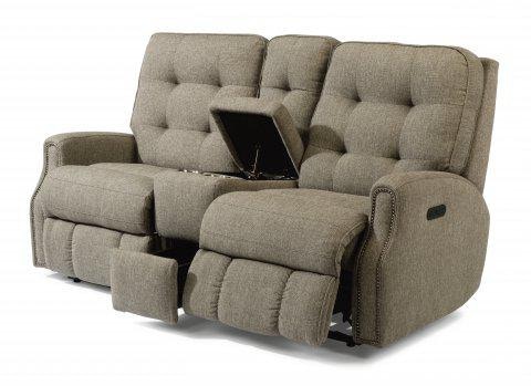 Flexsteel Devon Fabric Power Reclining Loveseat With Console, Power