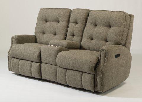 Flexsteel Devon Fabric Power Reclining Loveseat With Console, Power