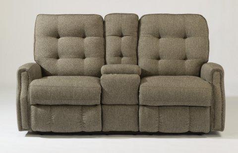 Flexsteel Fabric Power Reclining Loveseat With Console And Nailhead Trim 2881-601M