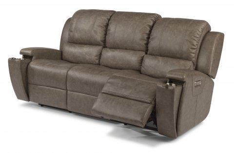 Flexsteel Asher Leather Power Reclining Sofa with Power Headrests
