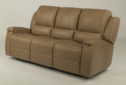 Flexsteel Asher Leather Power Reclining Sofa with Power Headrests