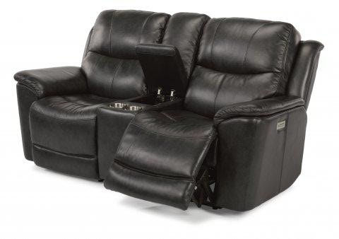 Flexsteel Cade Leather Power Reclining Loveseat with Console and Power