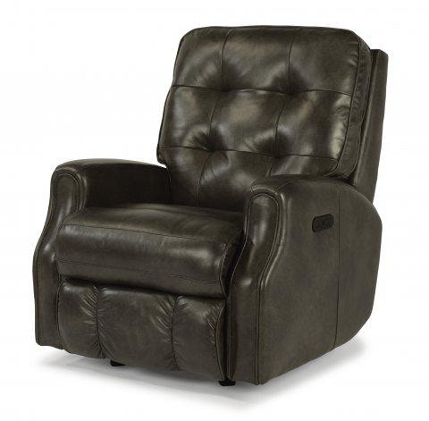 Flexsteel Leather Power Recliner with Power Headrest And Without Nailhead Trim 3882-50H