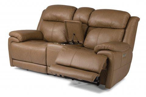 Flexsteel Elijah Leather Power Reclining Loveseat with Console and