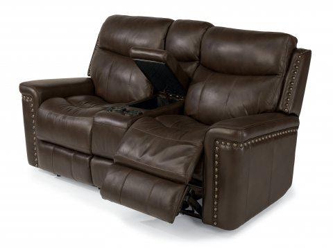 Flexsteel Grover Leather Power Reclining Loveseat With Console 1339