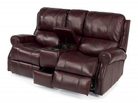 Flexsteel Miles Leather Power Reclining Loveseat With Console 1533604P