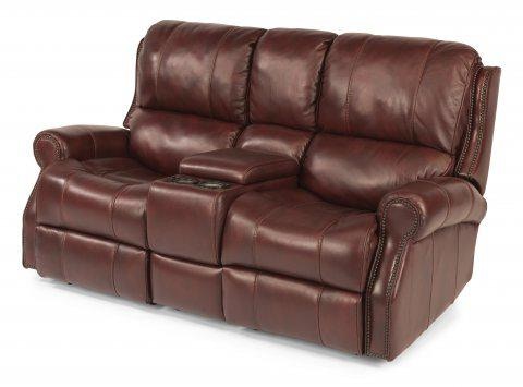 リヨン Flexsteel Miles Leather Power Reclining Loveseat With Console 1533