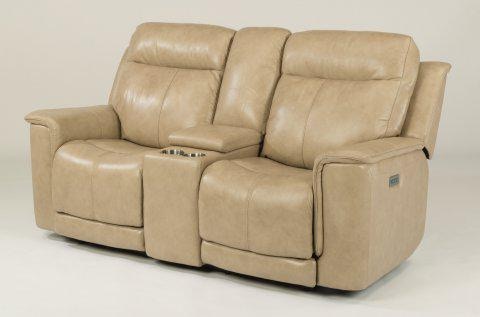 Flexsteel Miller Leather Power Reclining Loveseat with Console and
