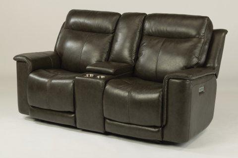 Flexsteel Miller Leather Power Reclining Loveseat with Console and