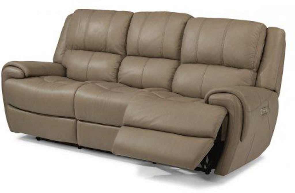Flexsteel Nance Leather Power Reclining Sofa W Headrests