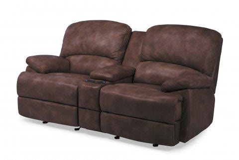Flexsteel Dylan Leather Power Reclining Loveseat with Console and