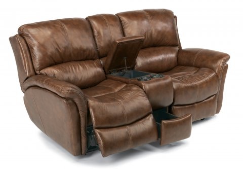 Flexsteel Dominique Leather Power Reclining Loveseat With Console 1445 ...