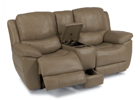 Flexsteel Estella Leather Power Reclining Loveseat with Console 1491