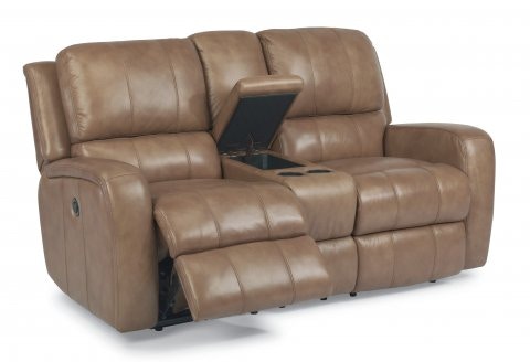 Flexsteel Hammond Leather Power Reclining Loveseat with Console 1157