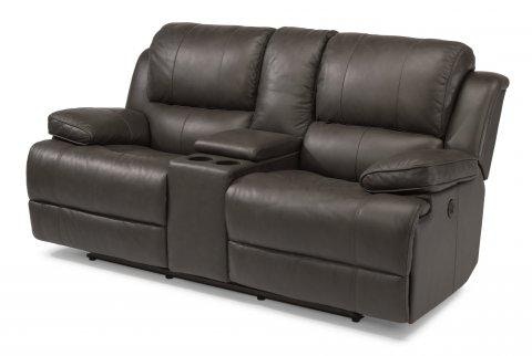 Flexsteel Simon Leather Power Reclining Loveseat With Console 1831-604P ...