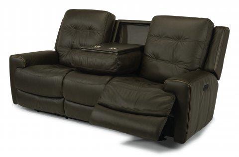 Flexsteel Wicklow Leather Power Reclining Sofa with Power Headrests