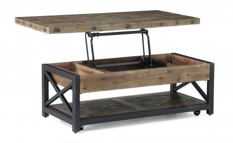 Vintage Wood Plank and Metal Cart Coffee Table