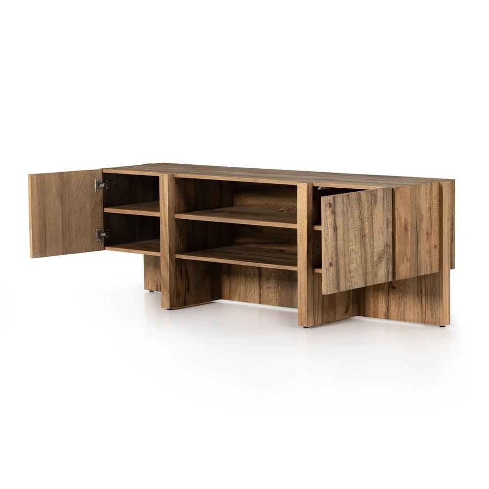 Four Hands Bingham Media Console Rustic Oak Veneer 228926003 Portland, OR Key Home Furnishings