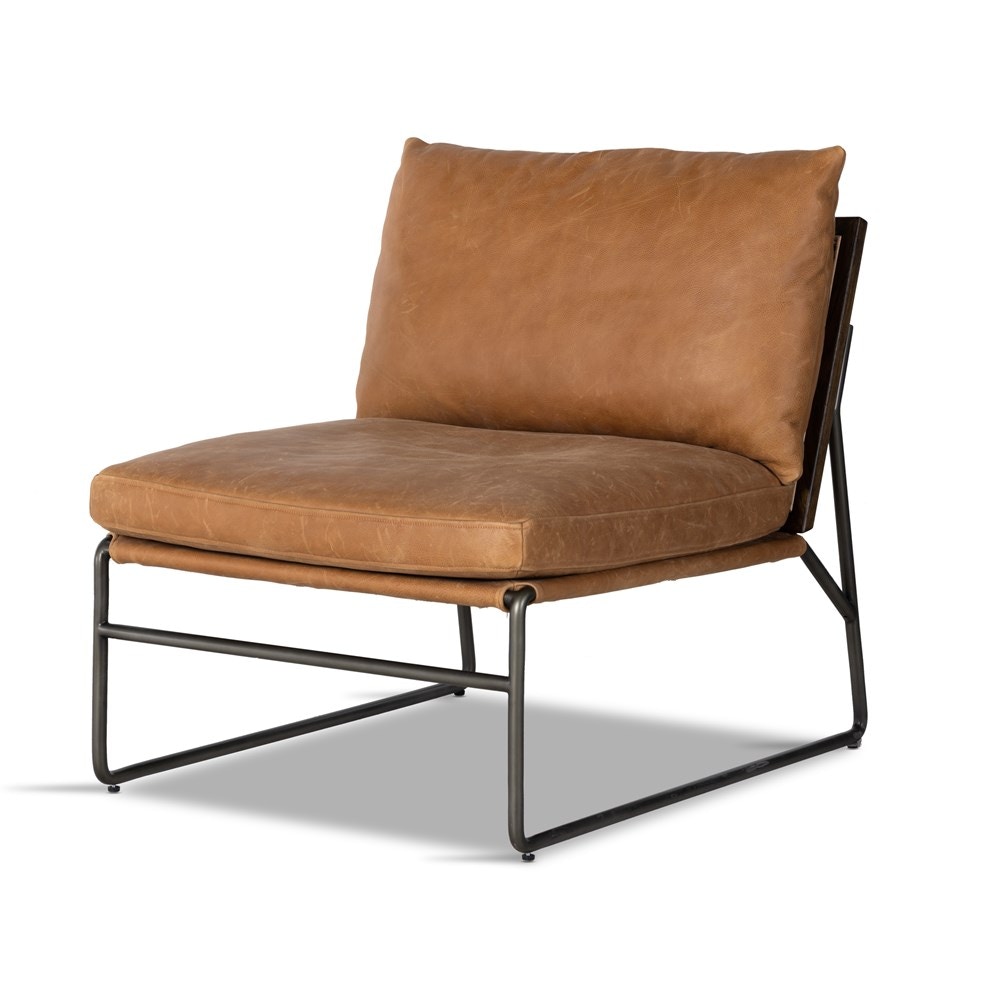 H34　展示品　センチュリー　サァラ麻布　 幾何学模様 アームハイバックチェア Four Hands Elias Chair Palermo Cognac 229359-002 - Portland, OR
