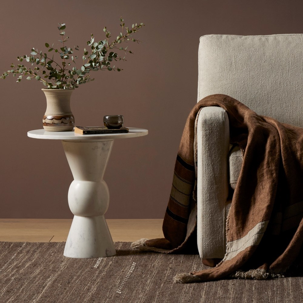 Four Hands Fox End Table Polished White Marble 237793-001