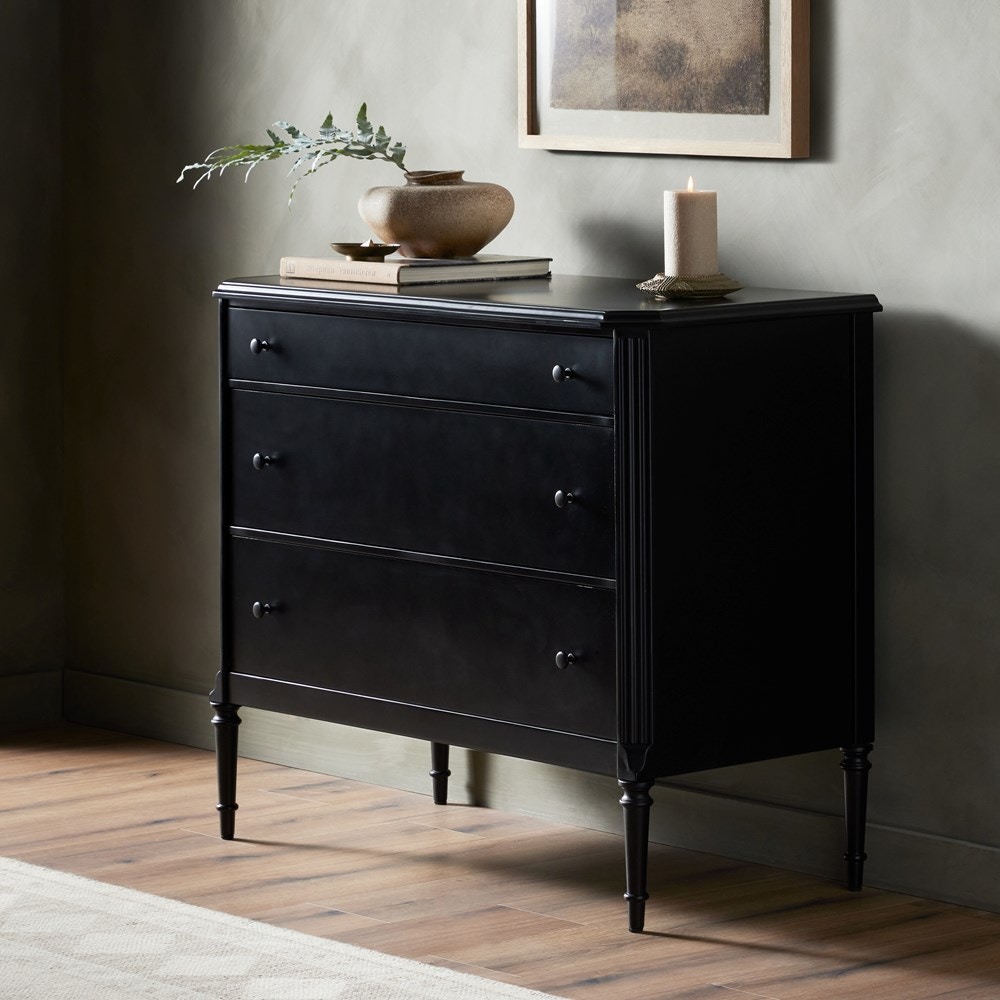 3-drawer black dresser Mid Century Modern Wood Chest of Drawers 3 Drawer Fluted Dresser – GiraTree