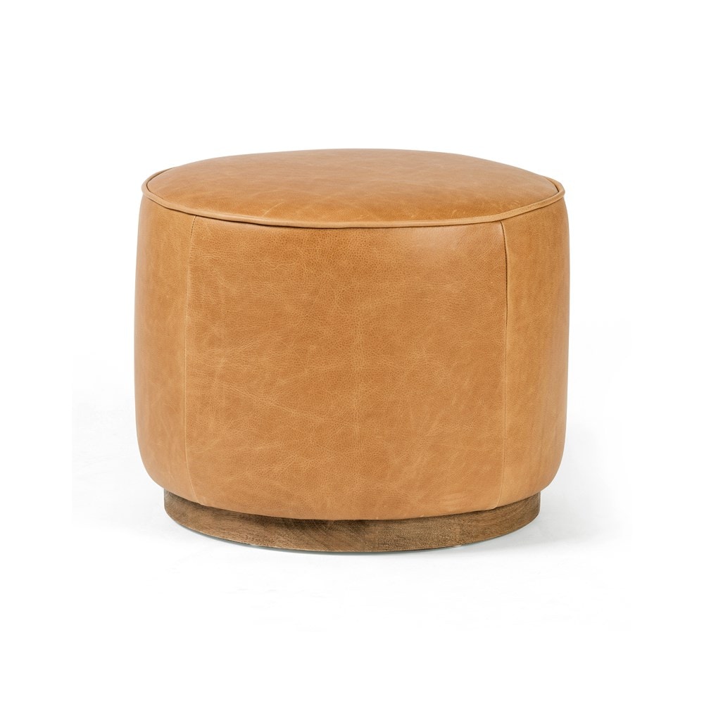 Brown leather on sale circle ottoman