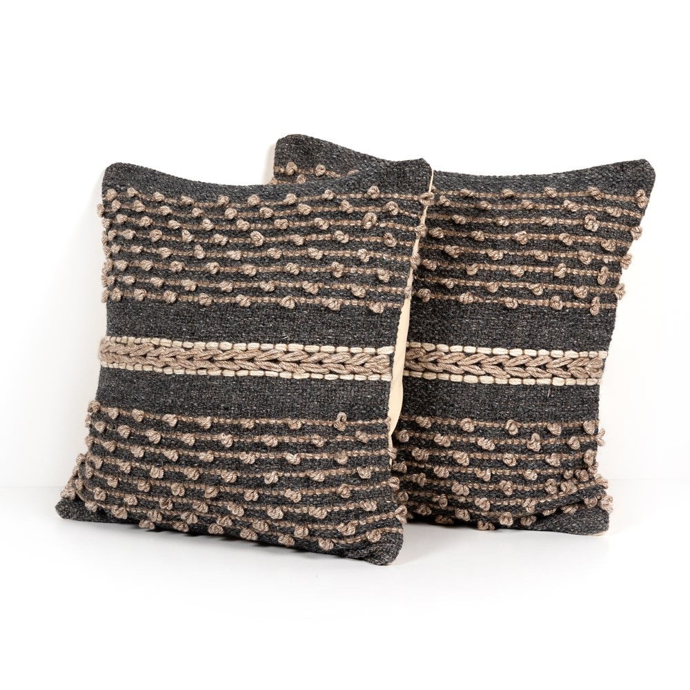 Four Hands Torabi Stitched Outdoor Pillow White and Charcoal