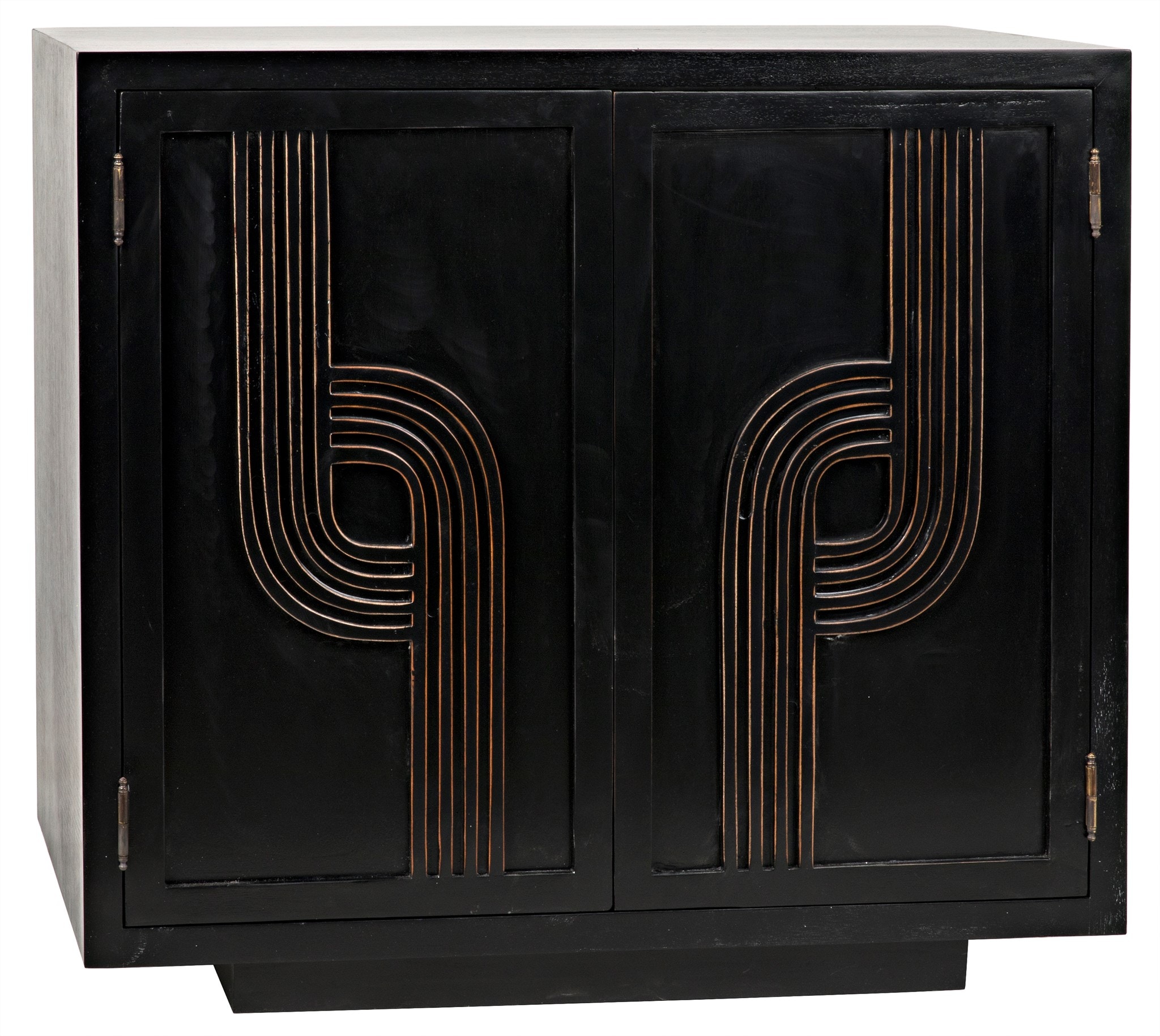 Noir Deco 2 Door Sideboard Hand Rubbed Black With Gold Gcon311ghb