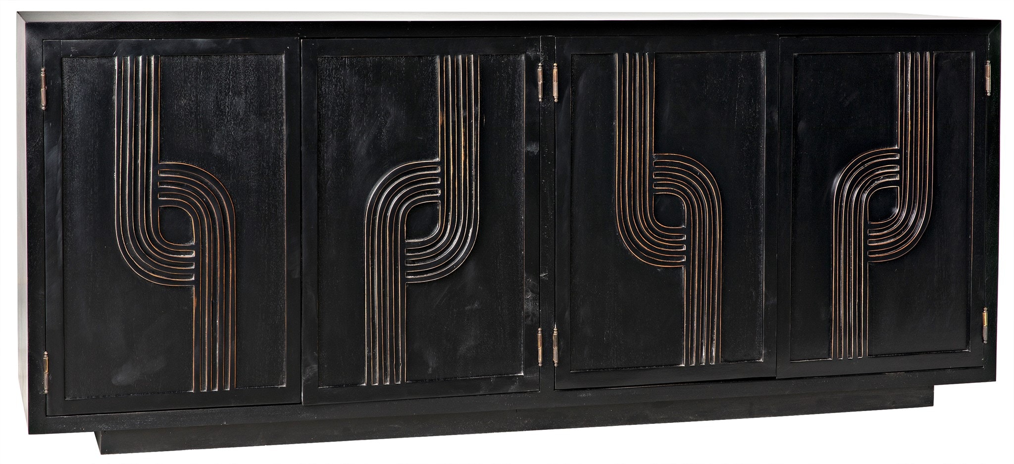 Noir Deco 4 Door Sideboard Hand Rubbed Black With Gold Gcon311ghb